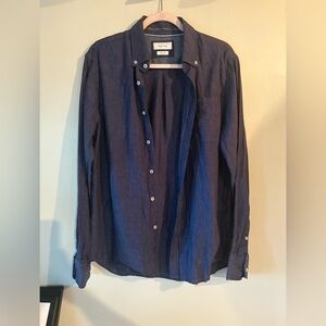 Porter & Ash Navy Men's 100% Linen Button-Down Preppy Career Shirt Classic